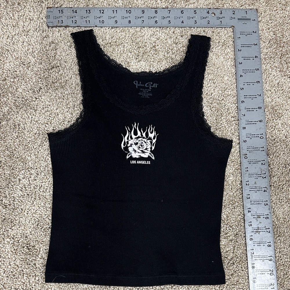 Black Tank with Lace and Graphic